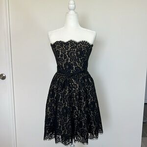 Robert Rodriguez Black Lace Strapless Fit Flare Mini Cocktail Dress Size 8
